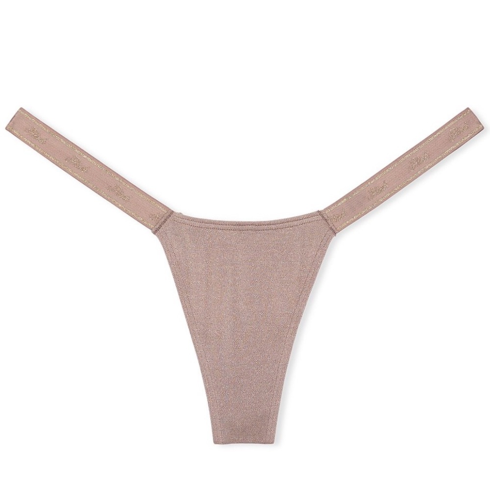 Victoria's Secret Pink Sparkle Knit Iced Coffee Thong Size Large